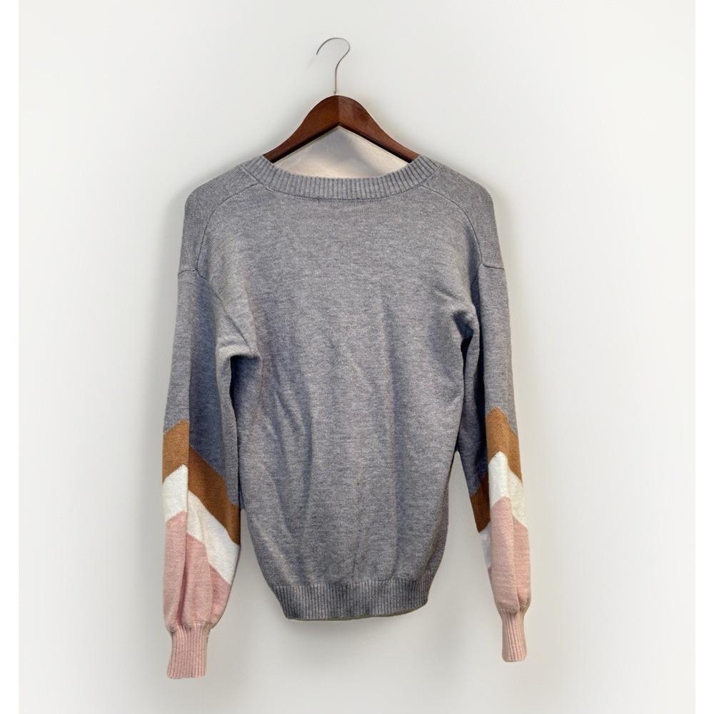 Les Serein Women's Size Medium Soft Grey Sweater w/Color Block Sleeves - Picture 6 of 7